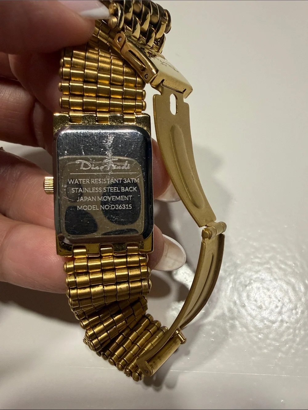 Gold-tone Rectangular Link Bracelet Watch - Classic Roman Dial